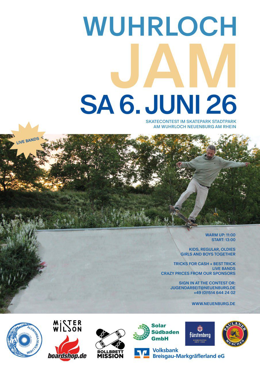 Plakat Wuhrloch Jam – Skatecontest am 6. Juni 2026 im Skatepark Neuenburg